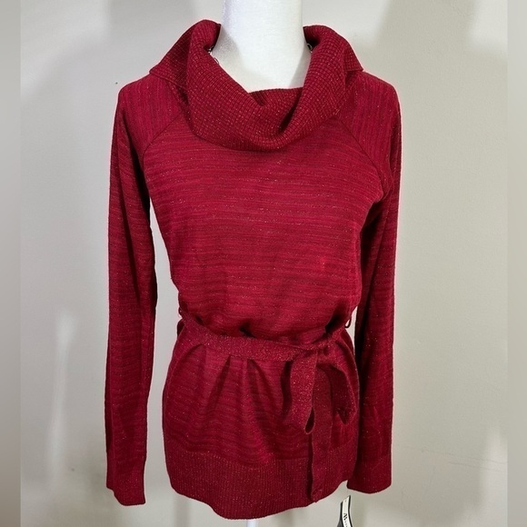 N. W.T. AB Studio sz lg cowl neck sweater red with a with matching belt - Picture 6 of 13
